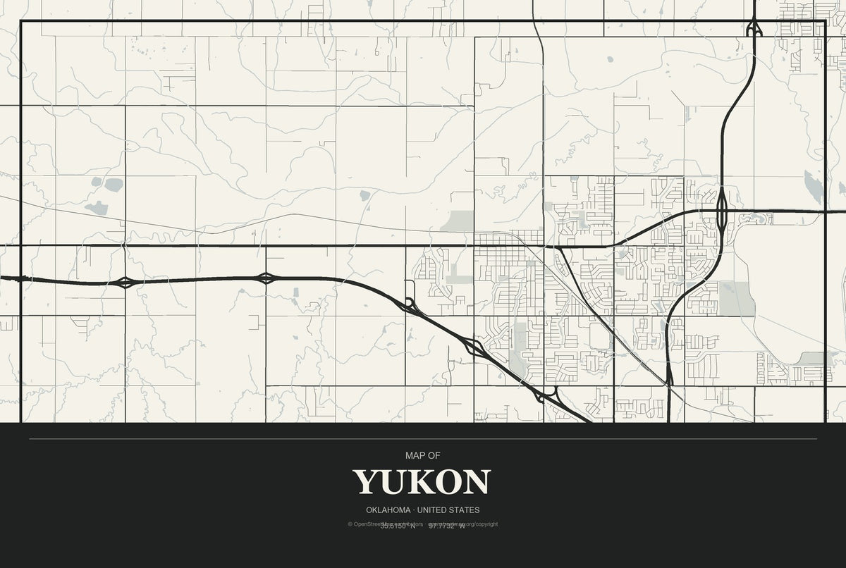 Yukon, Oklahoma City Map Aluminum Sign in Museum Plaque style