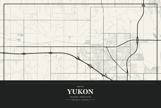 Yukon, Oklahoma City Map Aluminum Sign in Museum Plaque style