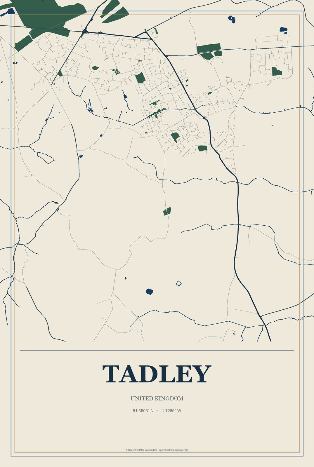 Tadley, United Kingdom City Map Aluminum Sign in Coastal Cutout style