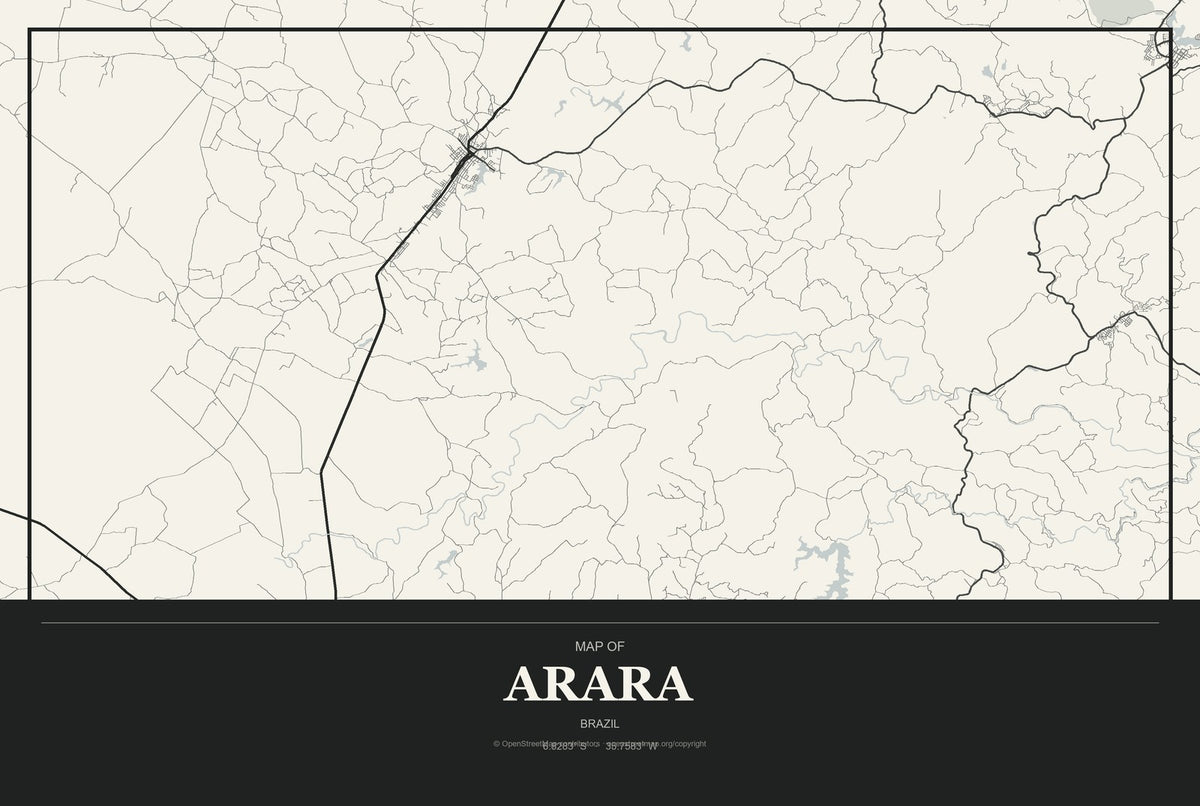 Arara, Brazil City Map Aluminum Sign in Museum Plaque style