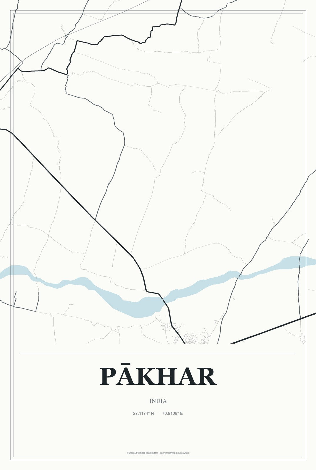 Pākhar, India City Map Aluminum Sign in Gallery Air style