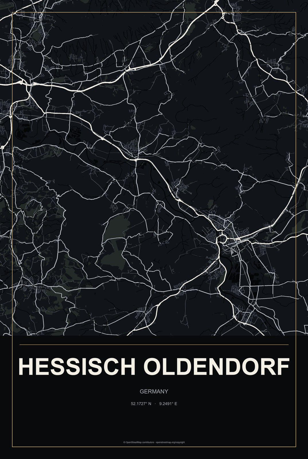 Hessisch Oldendorf, Germany City Map Aluminum Sign in Metropolitan Noir style