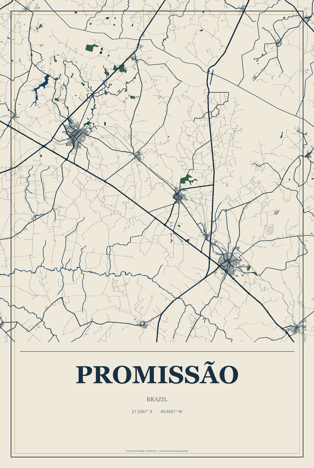 Promissão, Brazil City Map Aluminum Sign in Coastal Cutout style