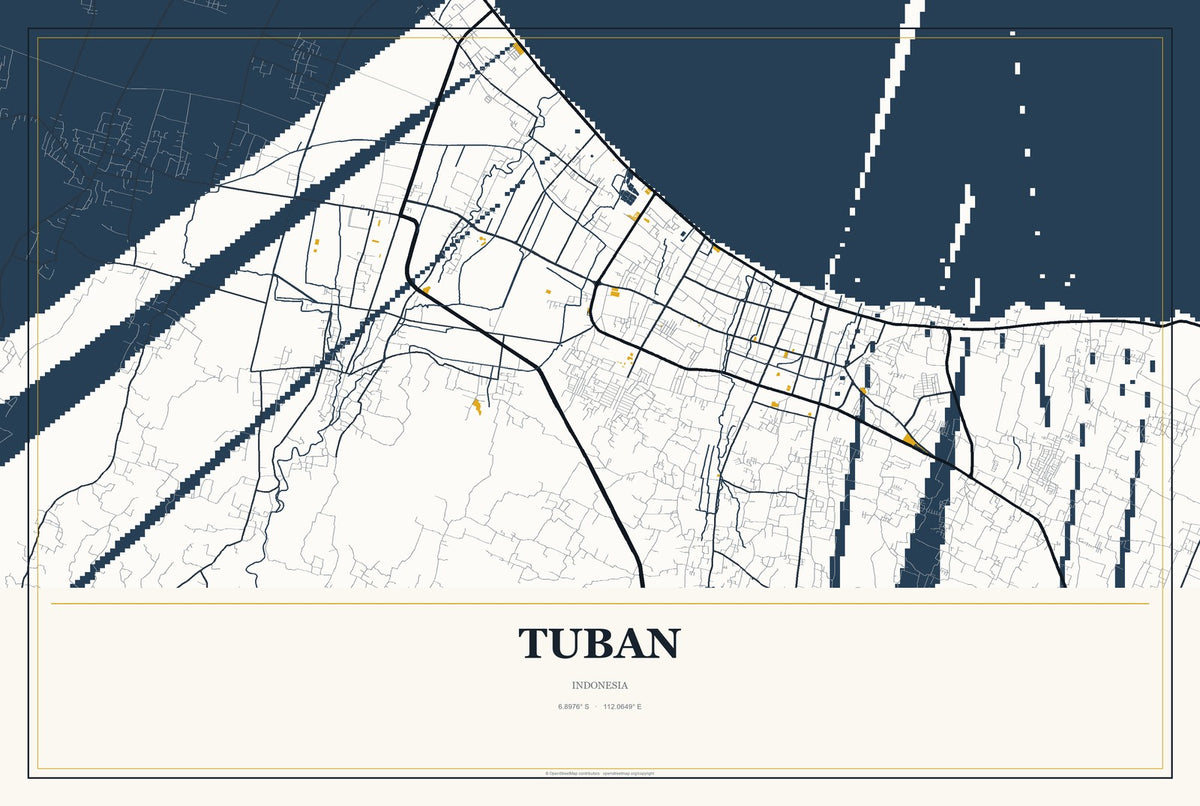 Tuban, Bali, Indonesia City Map Aluminum Sign in Citrine Modern style