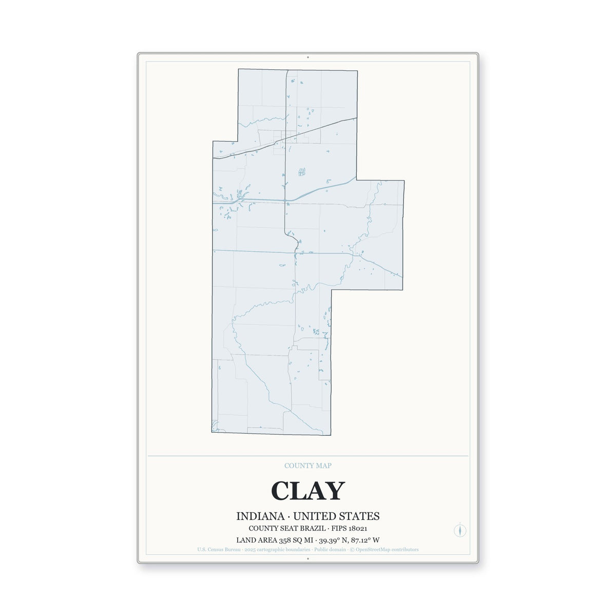 Clay County, Indiana Map Aluminum Sign in Gallery Air style