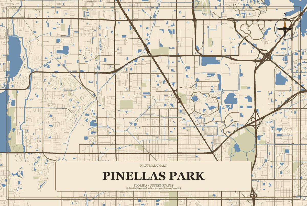 Pinellas Park, Florida City Map Aluminum Sign in Heritage Nautical style