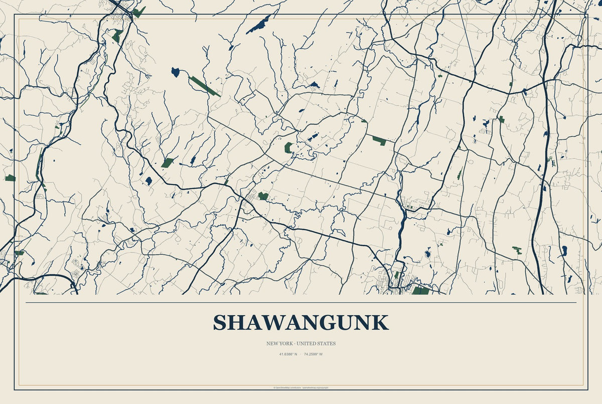 Shawangunk, New York City Map Aluminum Sign in Coastal Cutout style