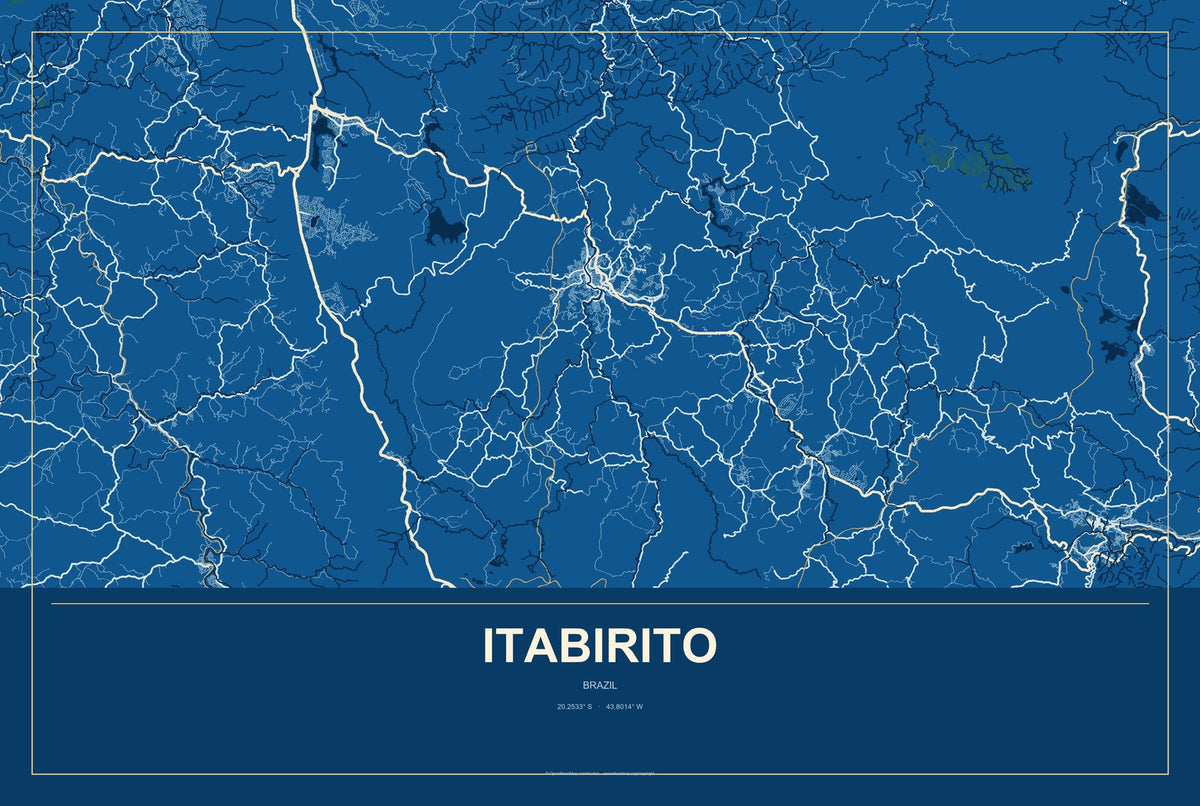 Itabirito, Brazil City Map Aluminum Sign in Harbor Cobalt style