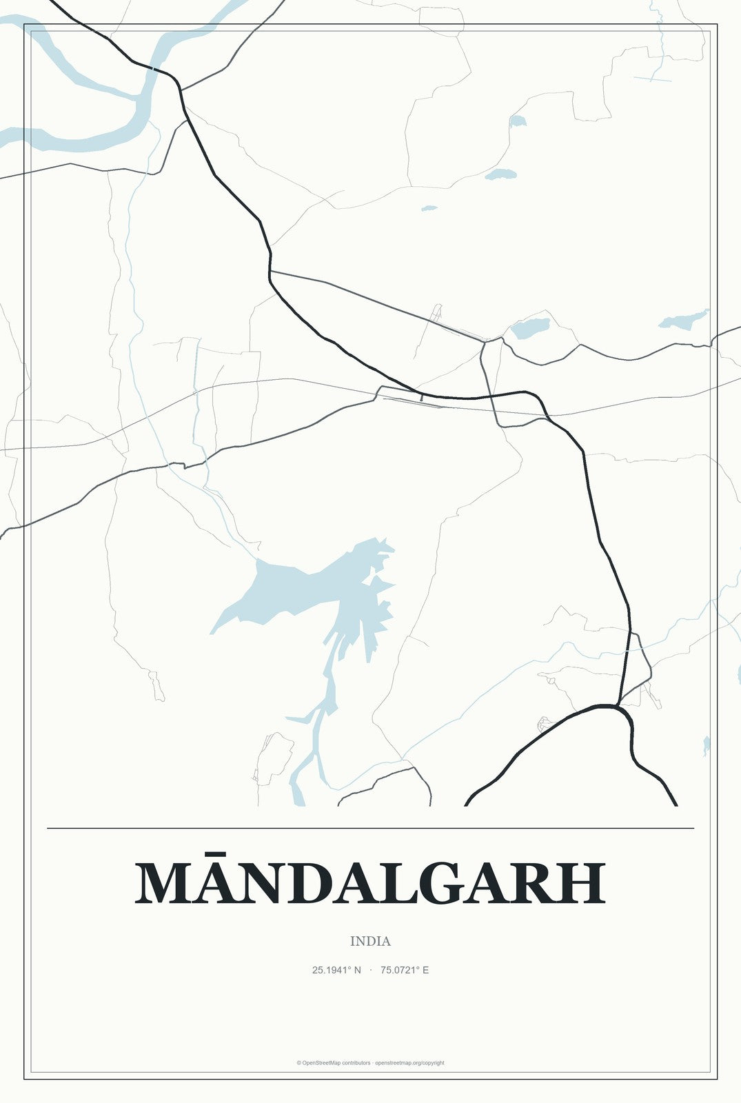 Māndalgarh, India City Map Aluminum Sign in Gallery Air style