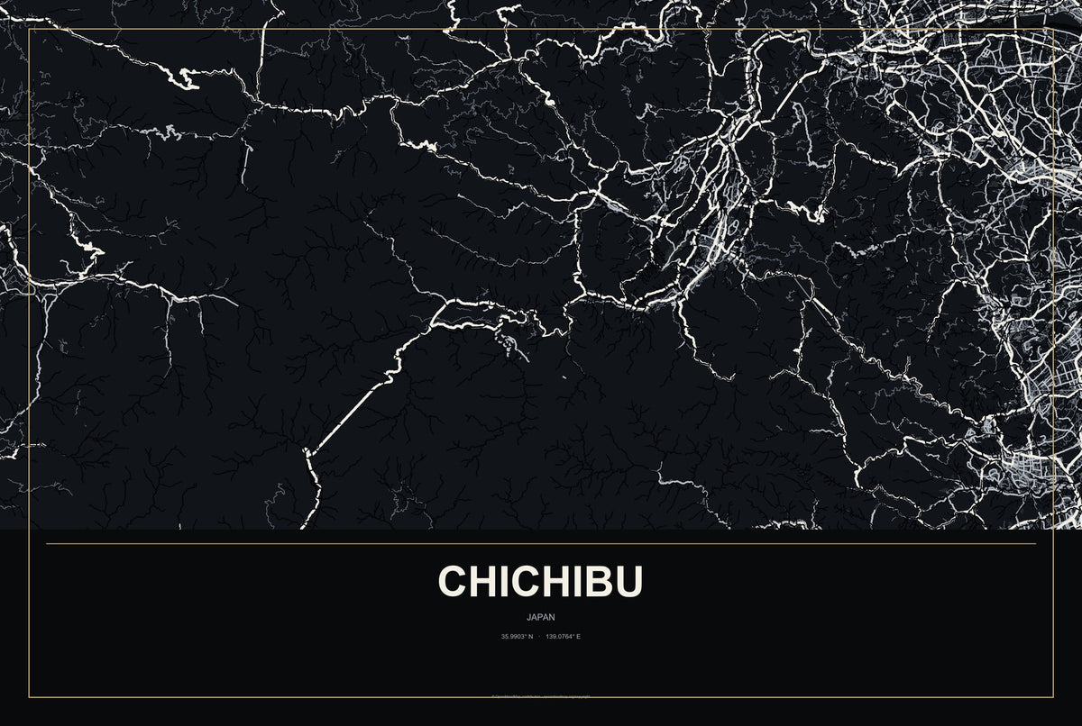Chichibu, Japan City Map Aluminum Sign in Metropolitan Noir style