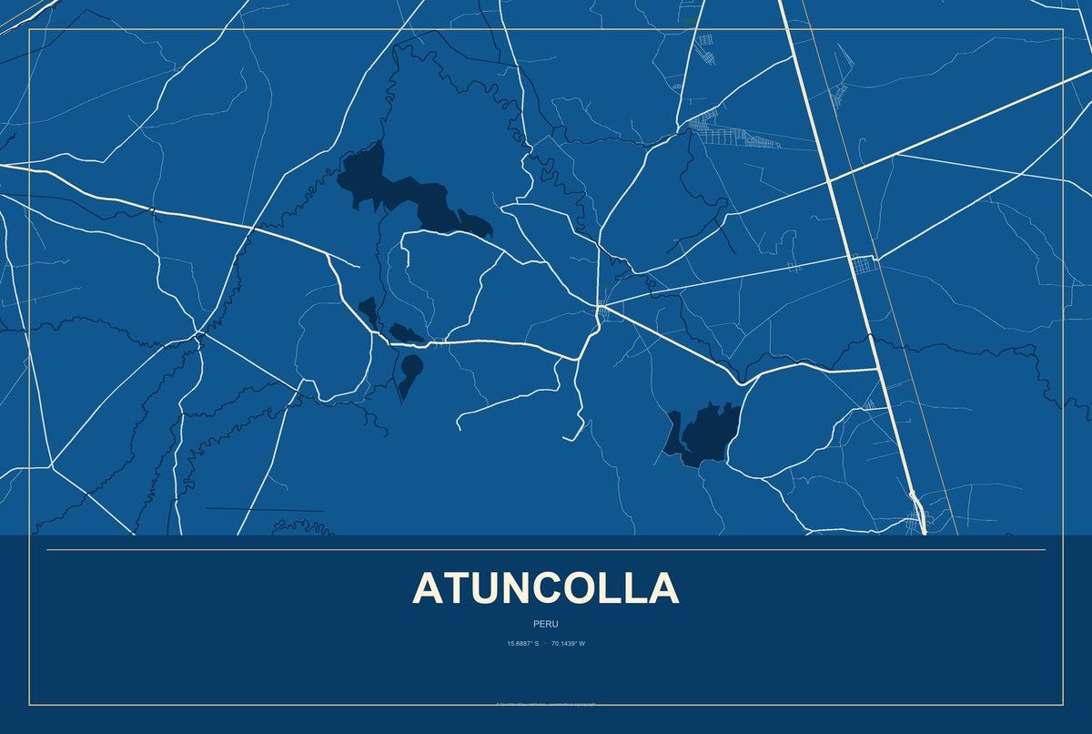 Atuncolla, Peru City Map Aluminum Sign in Harbor Cobalt style