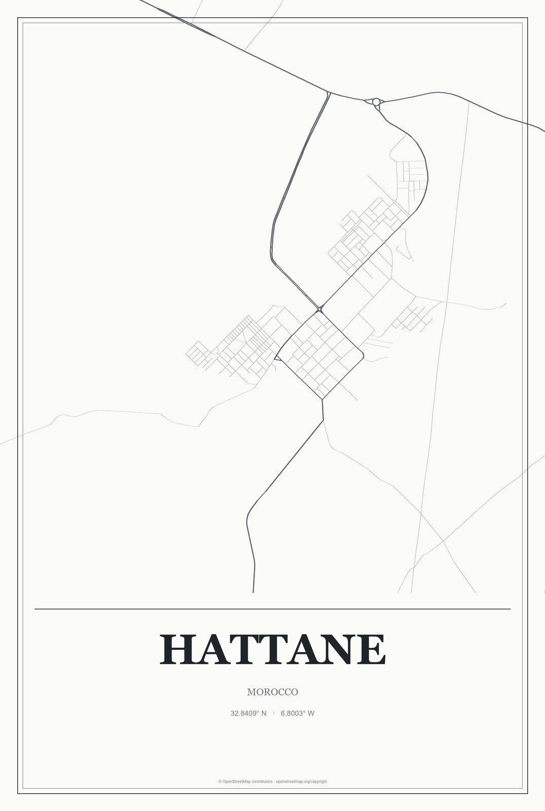 Hattane, Morocco City Map Aluminum Sign in Gallery Air style