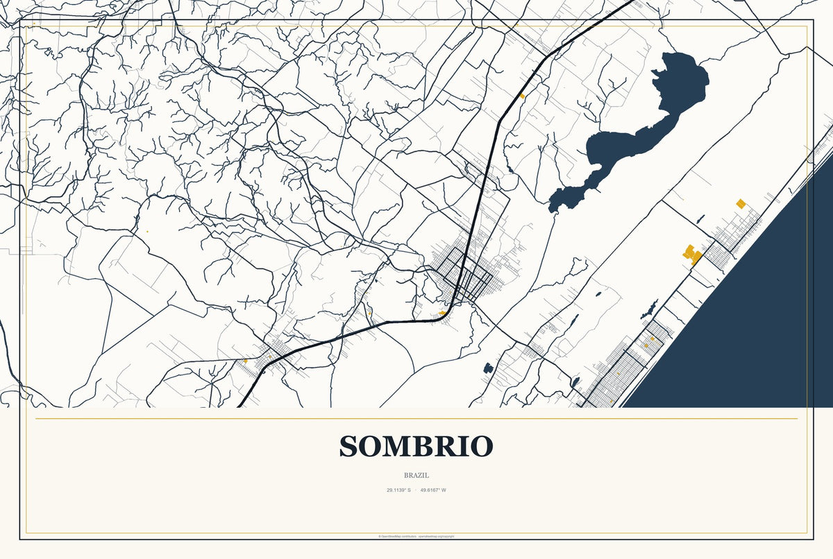 Sombrio, Brazil City Map Aluminum Sign in Citrine Modern style