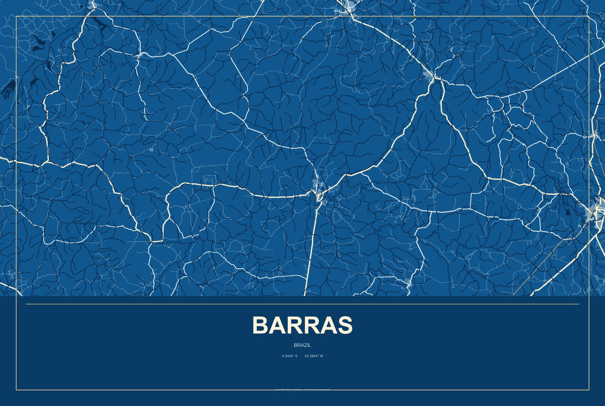 Barras, Brazil City Map Aluminum Sign in Harbor Cobalt style