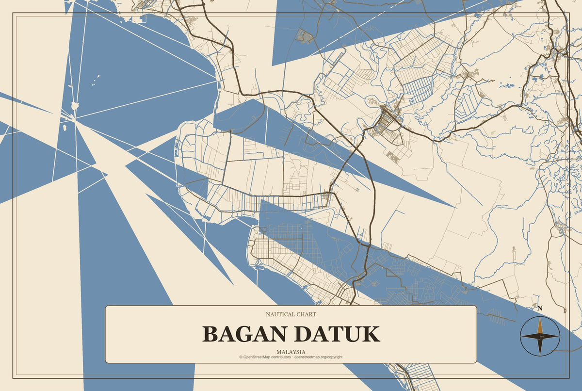 Bagan Datuk, Malaysia City Map Aluminum Sign in Heritage Nautical style