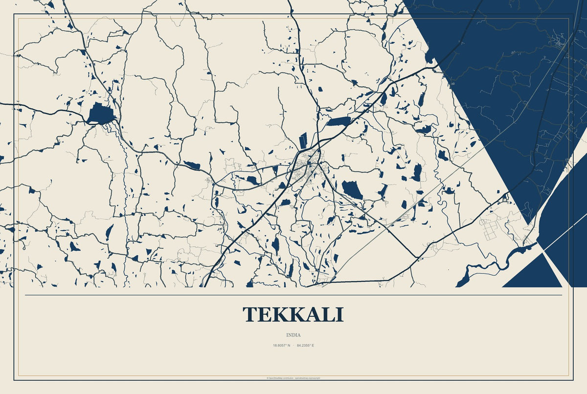 Tekkali, India City Map Aluminum Sign in Coastal Cutout style