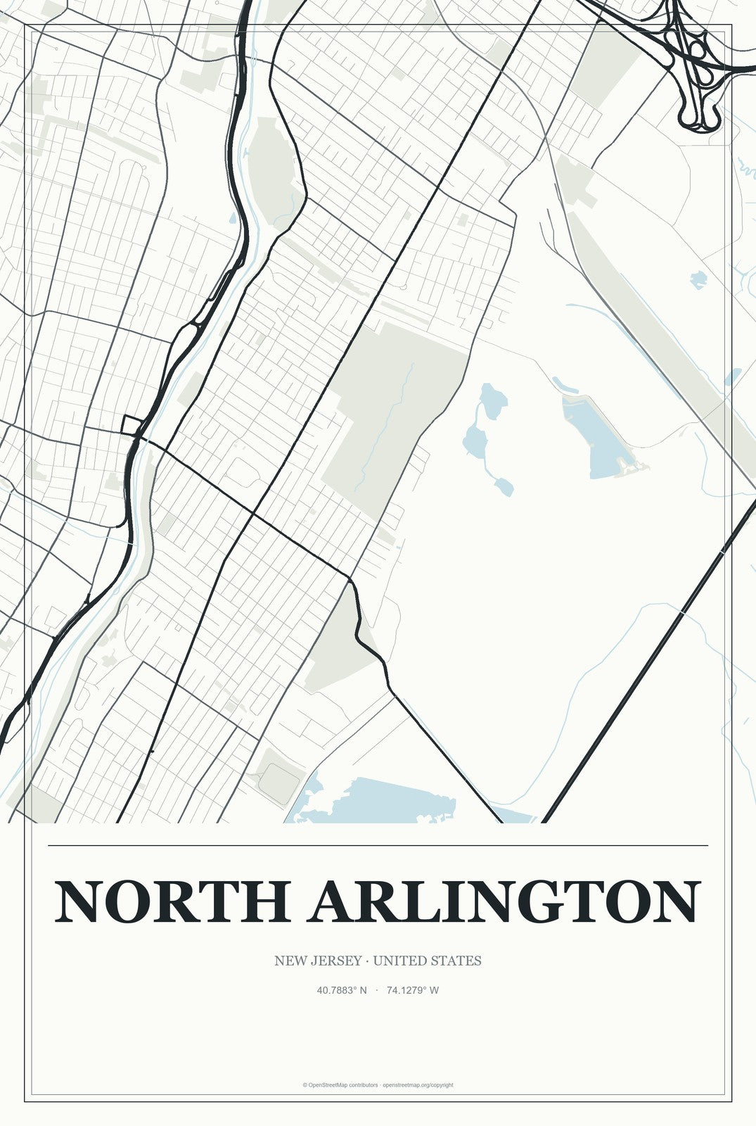 North Arlington, New Jersey City Map Aluminum Sign in Gallery Air style