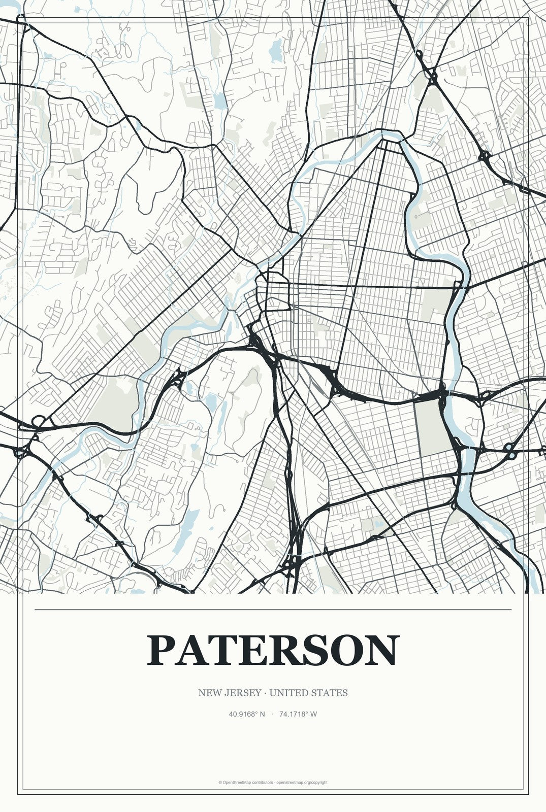 Paterson, New Jersey City Map Aluminum Sign in Gallery Air style