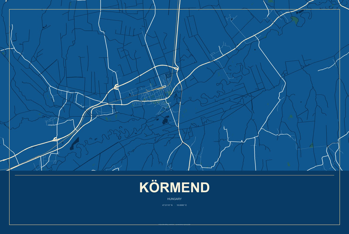 Körmend, Hungary City Map Aluminum Sign in Harbor Cobalt style