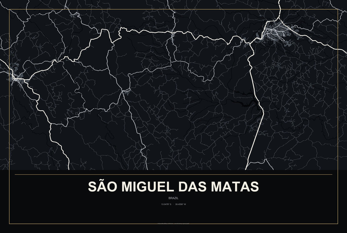 São Miguel das Matas, Brazil City Map Aluminum Sign in Metropolitan Noir style