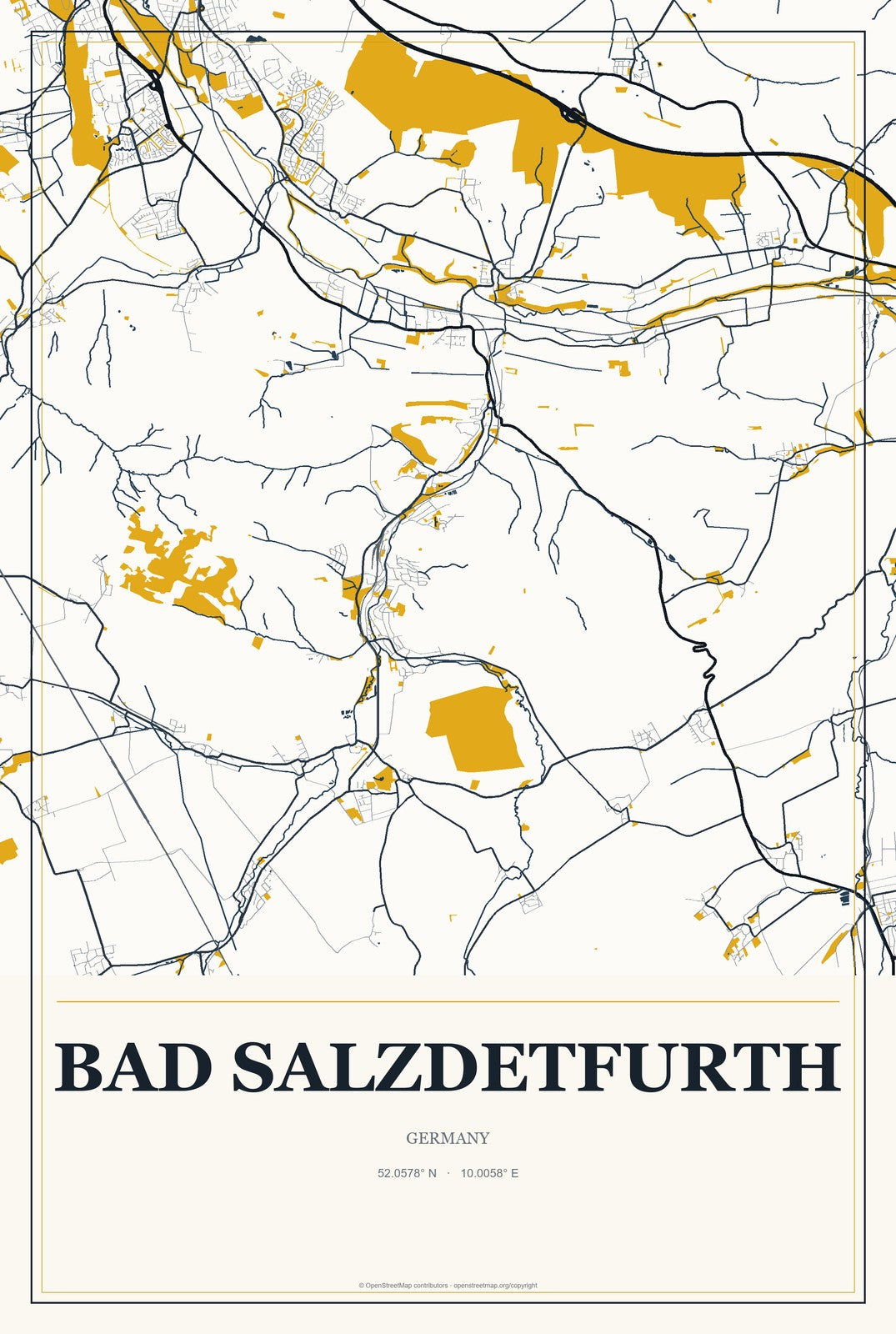 Bad Salzdetfurth, Germany City Map Aluminum Sign in Citrine Modern style