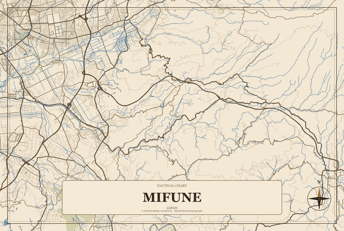 Mifune, Japan City Map Aluminum Sign in Heritage Nautical style
