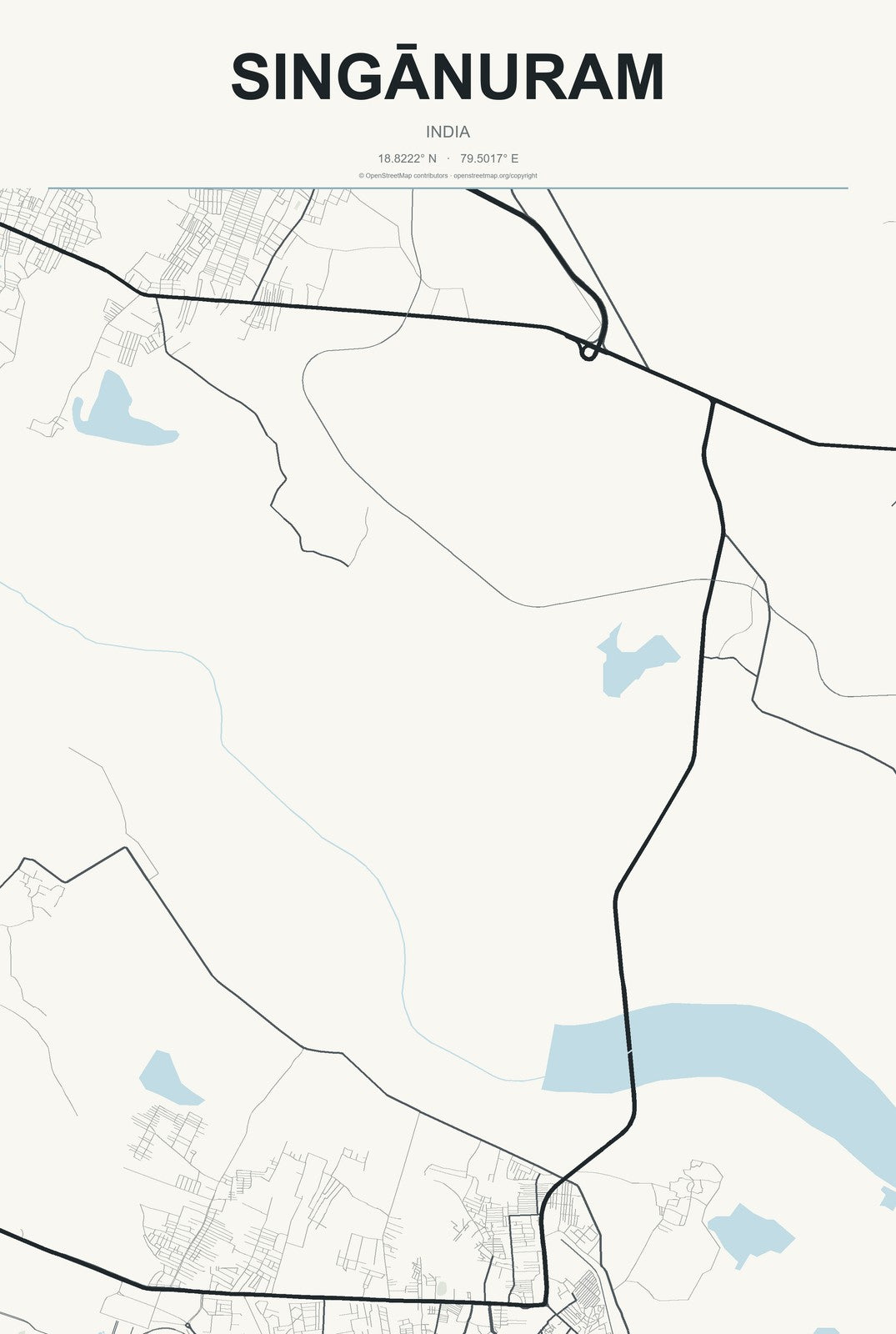 Singānuram, India City Map Aluminum Sign in Headline Atlas style