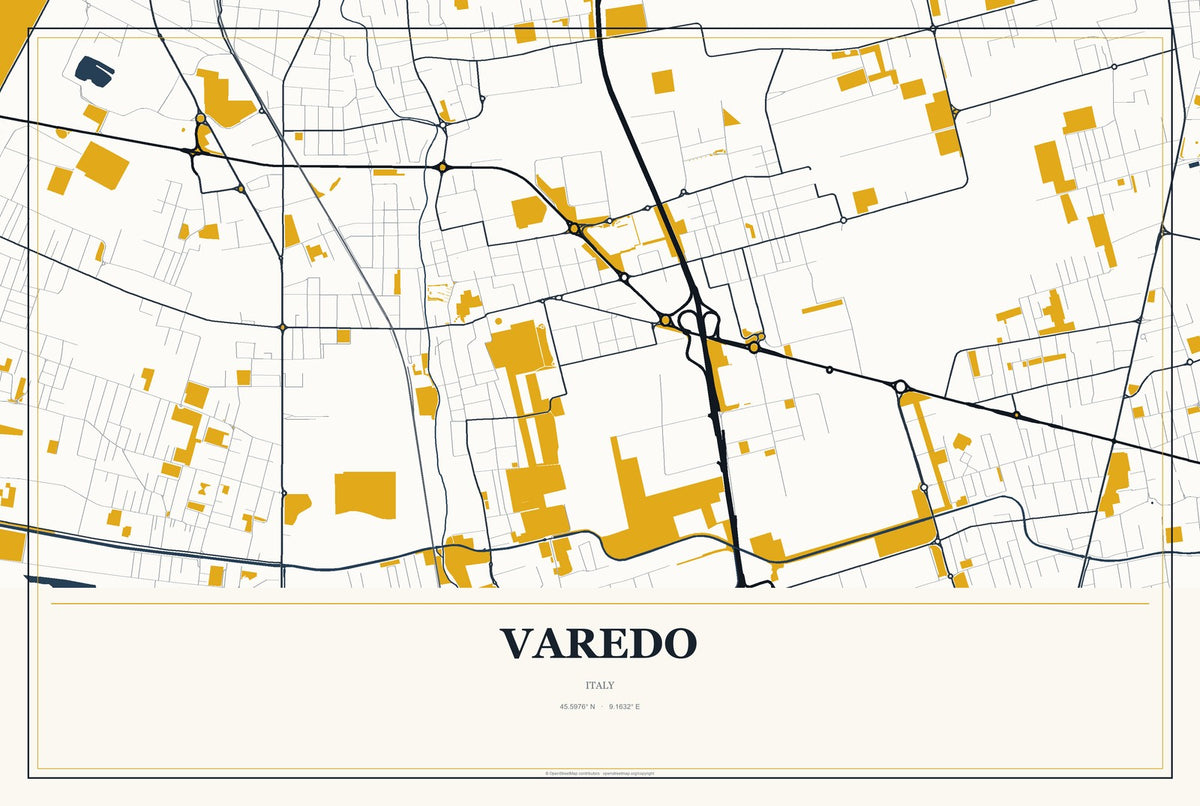 Varedo, Italy City Map Aluminum Sign in Citrine Modern style