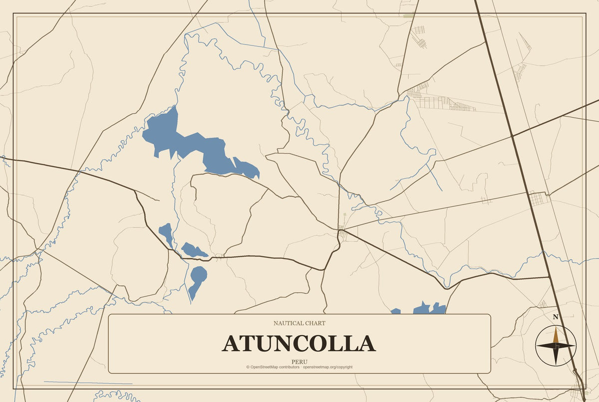 Atuncolla, Peru City Map Aluminum Sign in Heritage Nautical style
