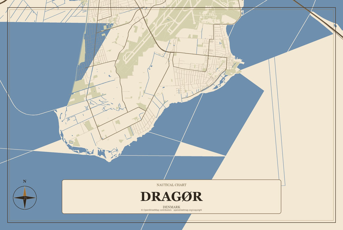 Dragør, Denmark City Map Aluminum Sign in Heritage Nautical style