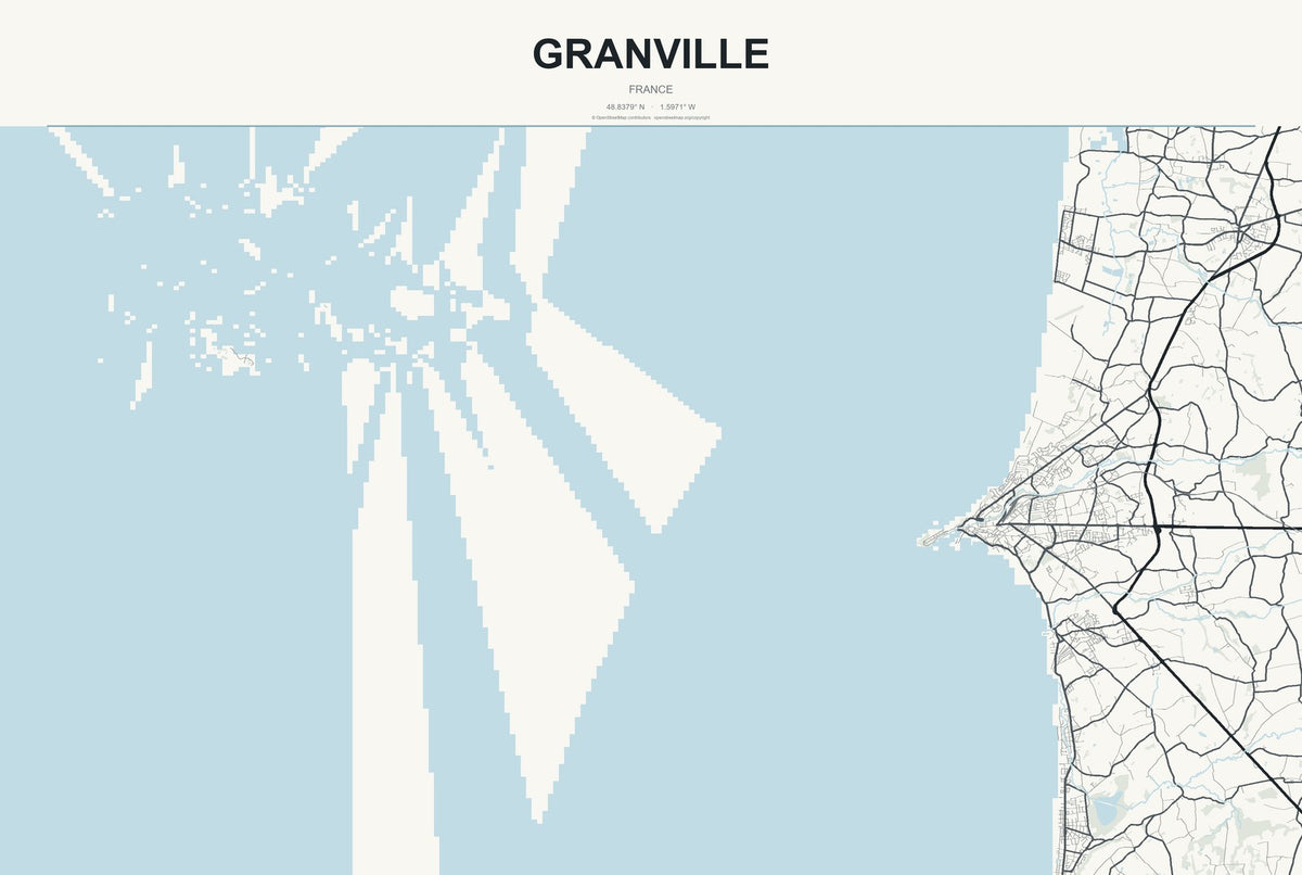 Granville, France City Map Aluminum Sign in Headline Atlas style
