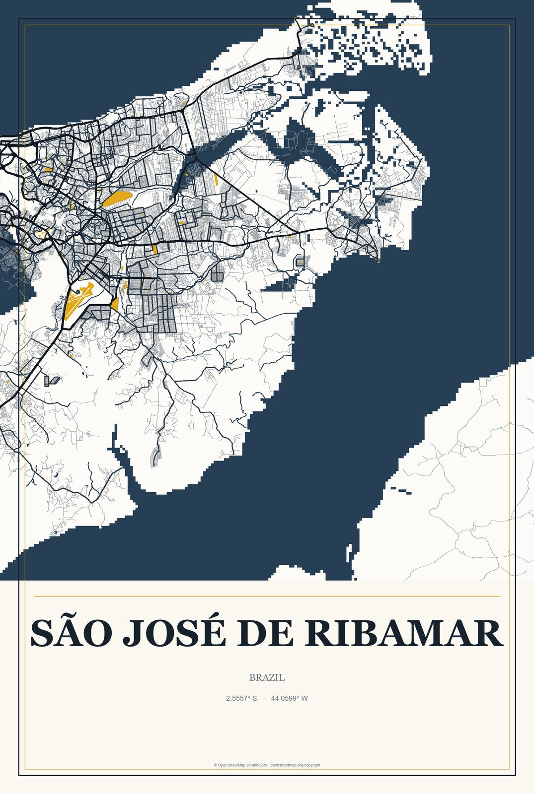 São José de Ribamar, Brazil City Map Aluminum Sign in Citrine Modern style
