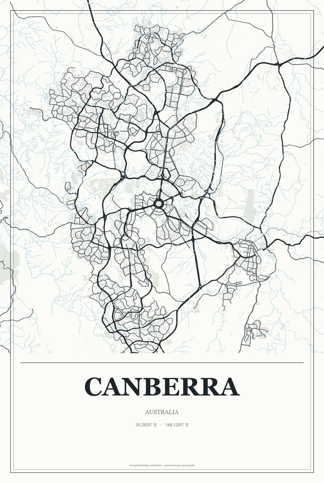 Canberra, Australia City Map Aluminum Sign in Gallery Air style