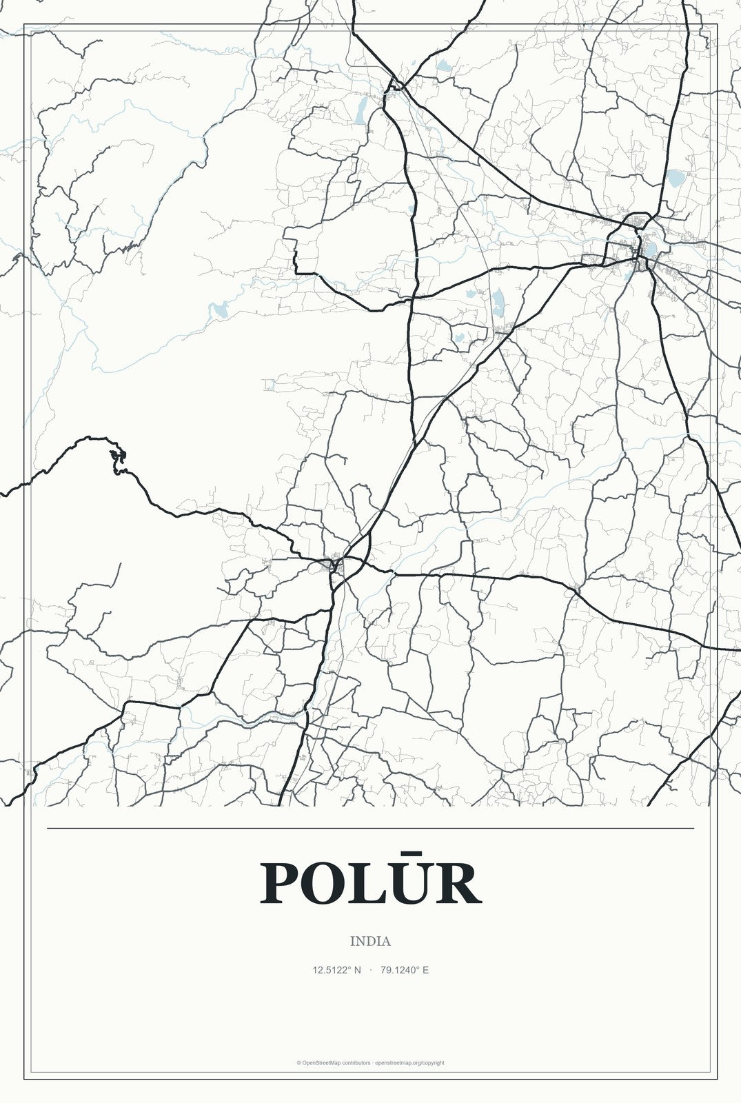 Polūr, India City Map Aluminum Sign in Gallery Air style