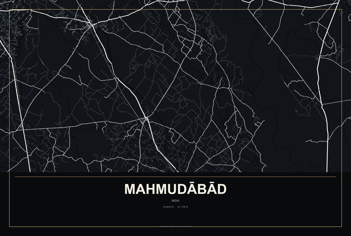 Mahmudābād, India City Map Aluminum Sign in Metropolitan Noir style