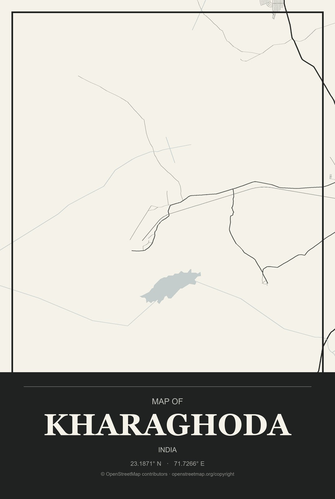 Kharaghoda, India City Map Aluminum Sign in Museum Plaque style