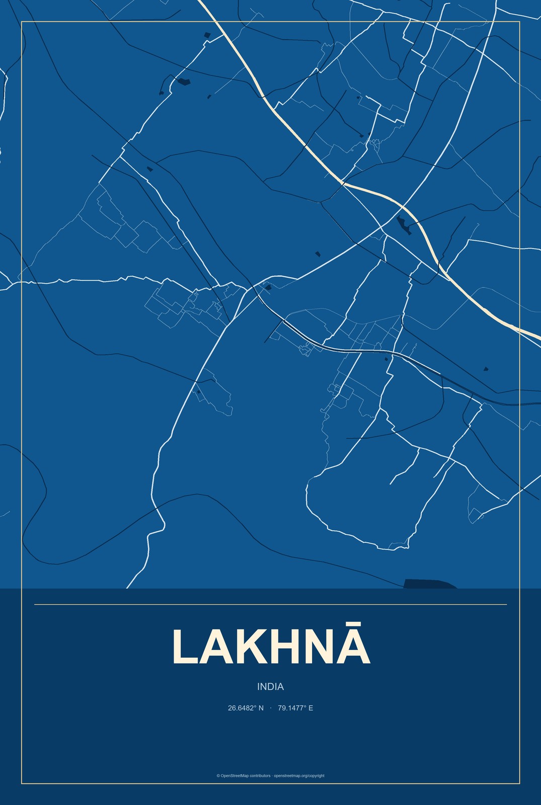 Lakhnā, India City Map Aluminum Sign in Harbor Cobalt style