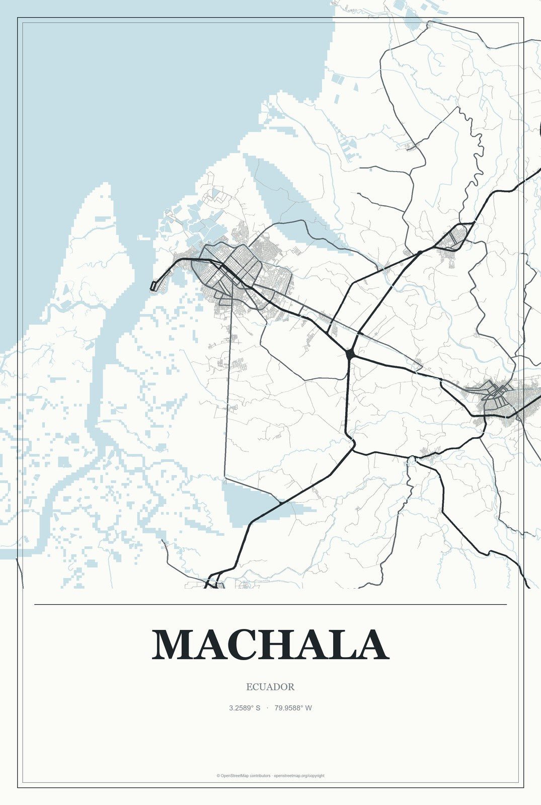 Machala, Ecuador City Map Aluminum Sign in Gallery Air style
