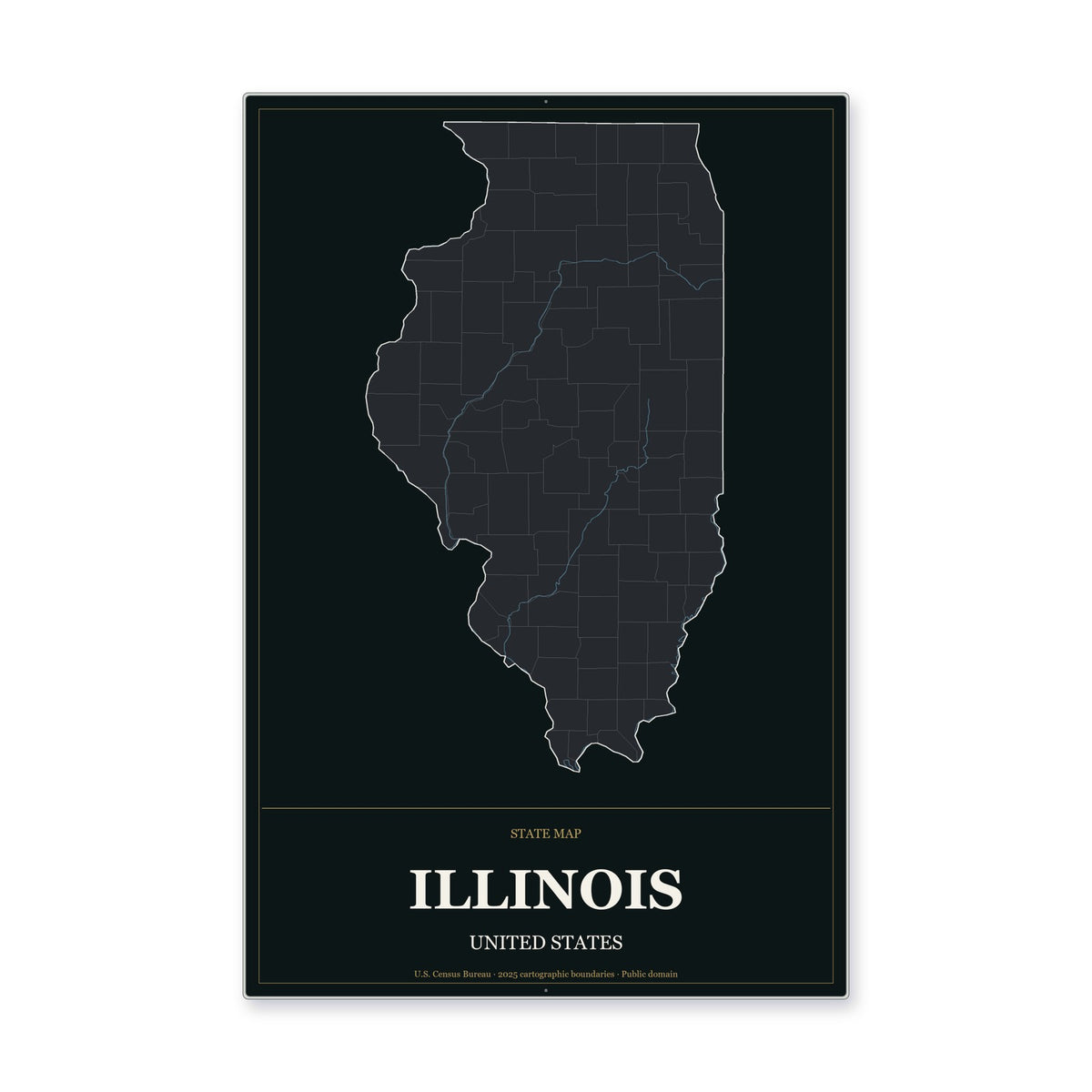 Illinois state map aluminum sign in Metropolitan Noir style