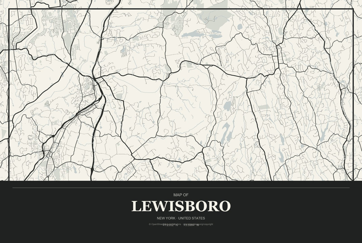 Lewisboro, New York City Map Aluminum Sign in Museum Plaque style