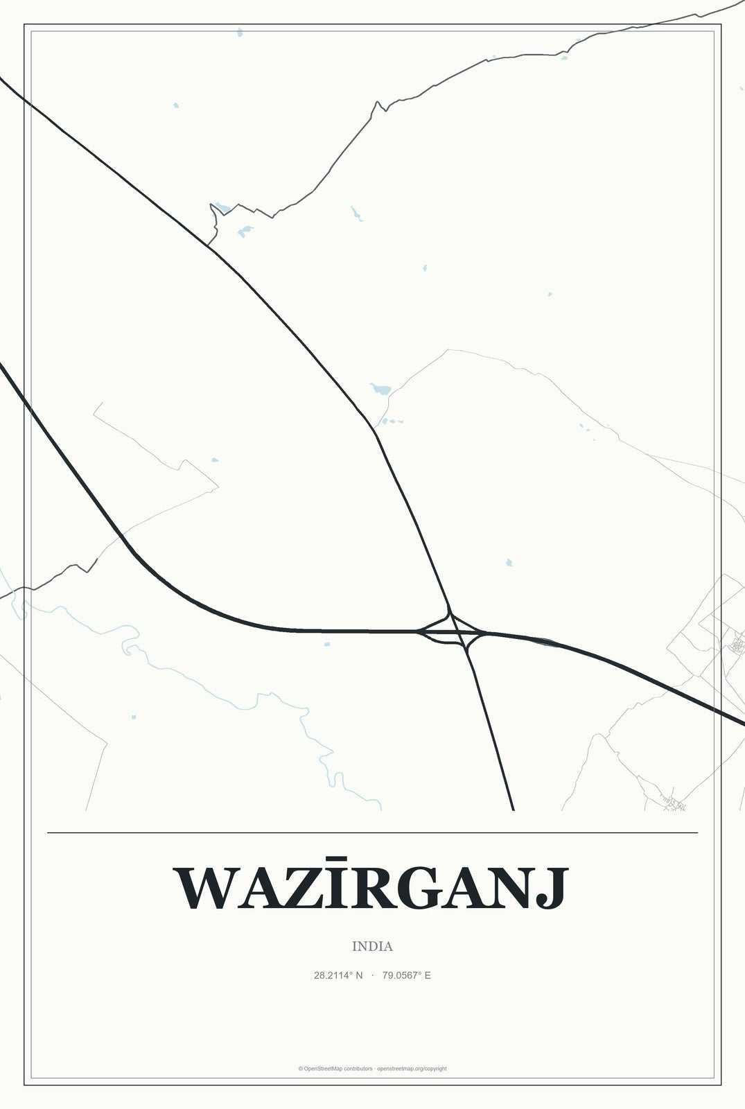 Wazīrganj, India City Map Aluminum Sign in Gallery Air style