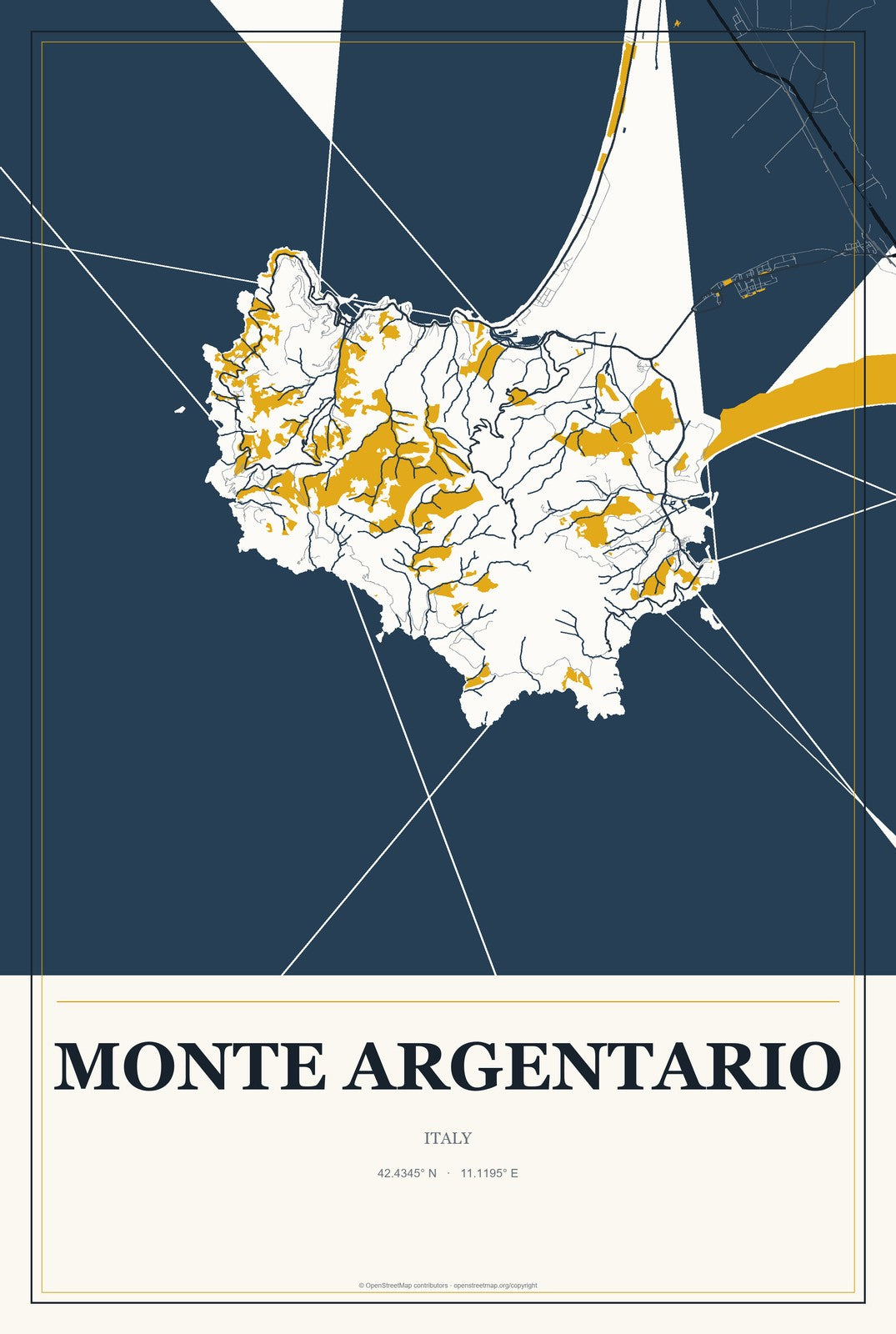 Monte Argentario, Italy City Map Aluminum Sign in Citrine Modern style