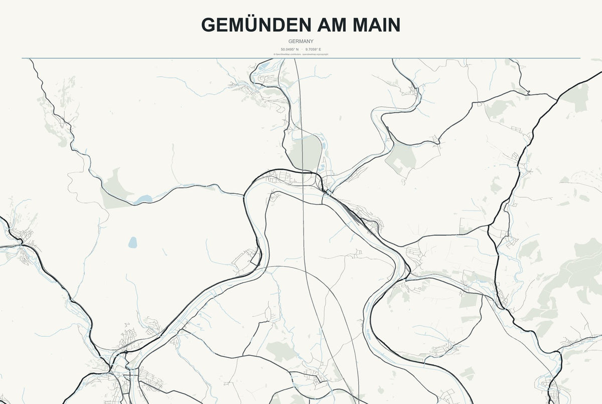 Gemünden am Main, Germany City Map Aluminum Sign in Headline Atlas style