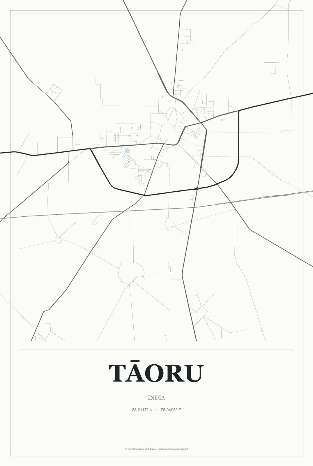 Tāoru, India City Map Aluminum Sign in Gallery Air style