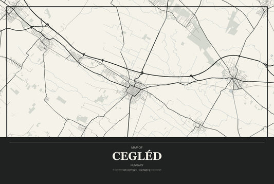 Cegléd, Hungary City Map Aluminum Sign in Museum Plaque style