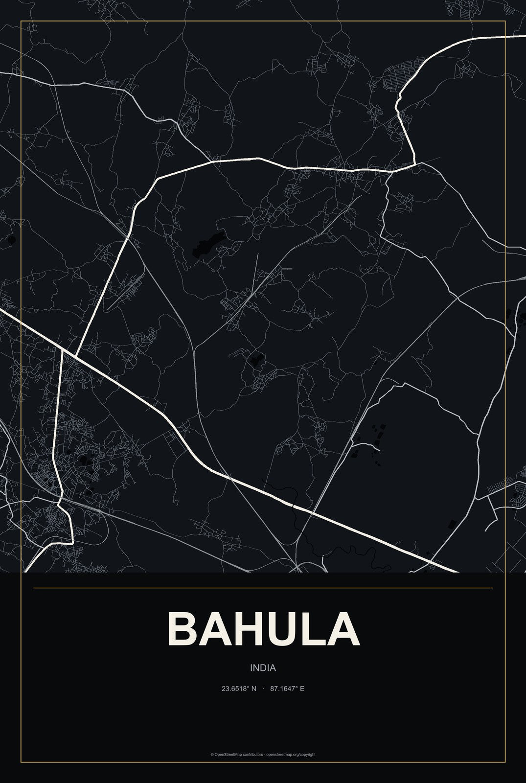 Bahula, India City Map Aluminum Sign in Metropolitan Noir style