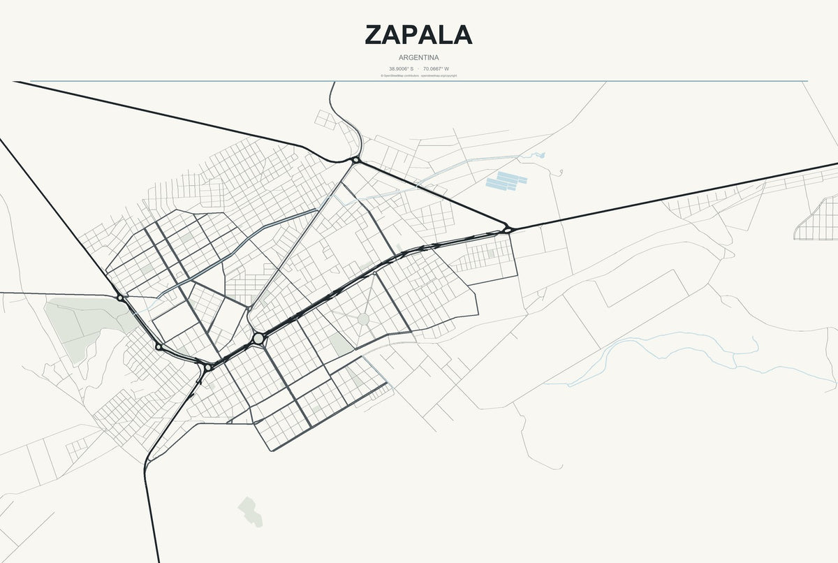Zapala, Argentina City Map Aluminum Sign in Headline Atlas style