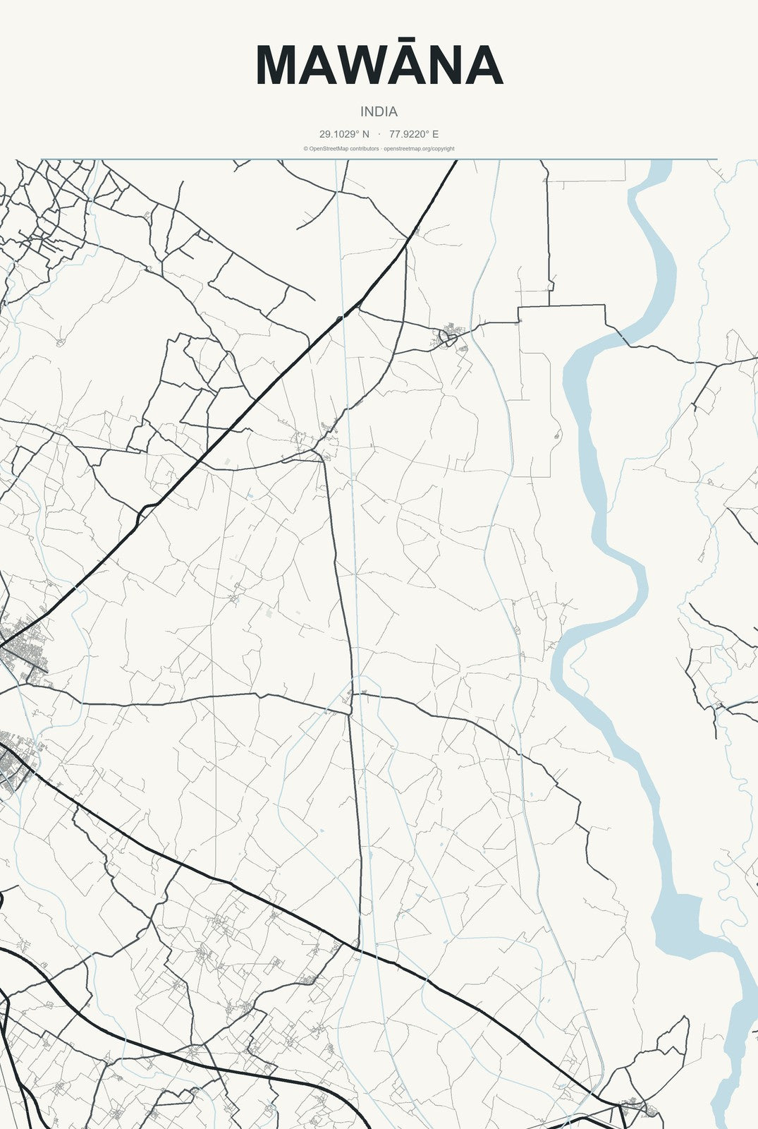 Mawāna, India City Map Aluminum Sign in Headline Atlas style