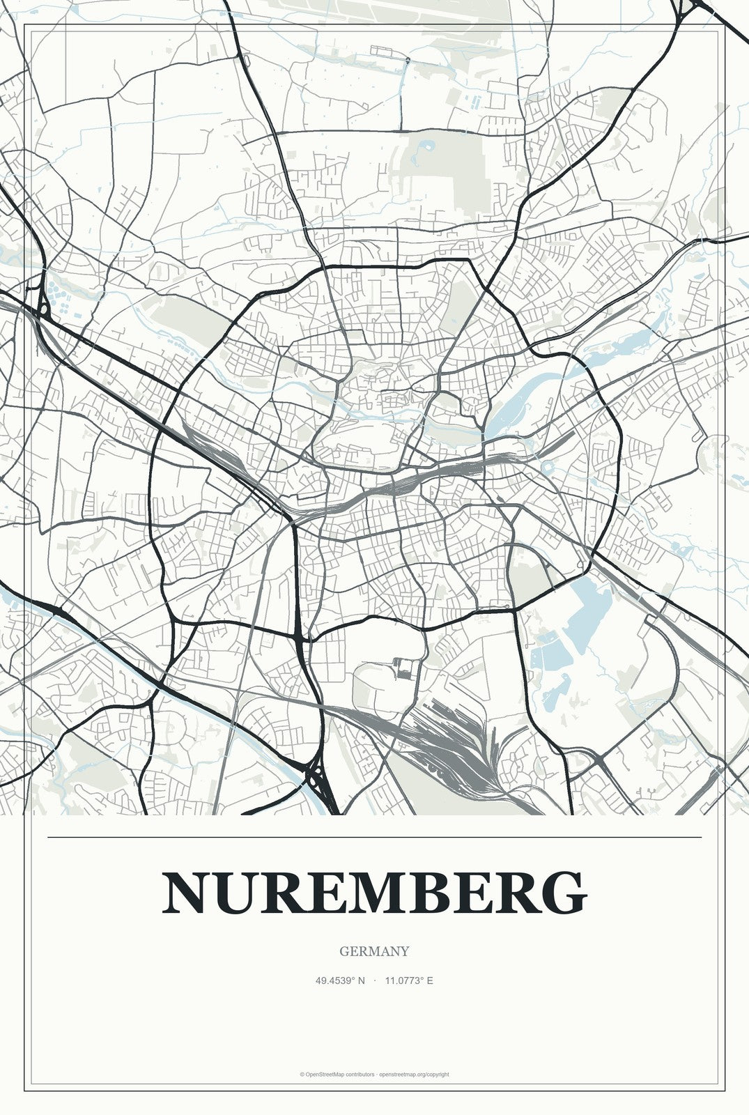 Nuremberg, Germany City Map Aluminum Sign in Gallery Air style