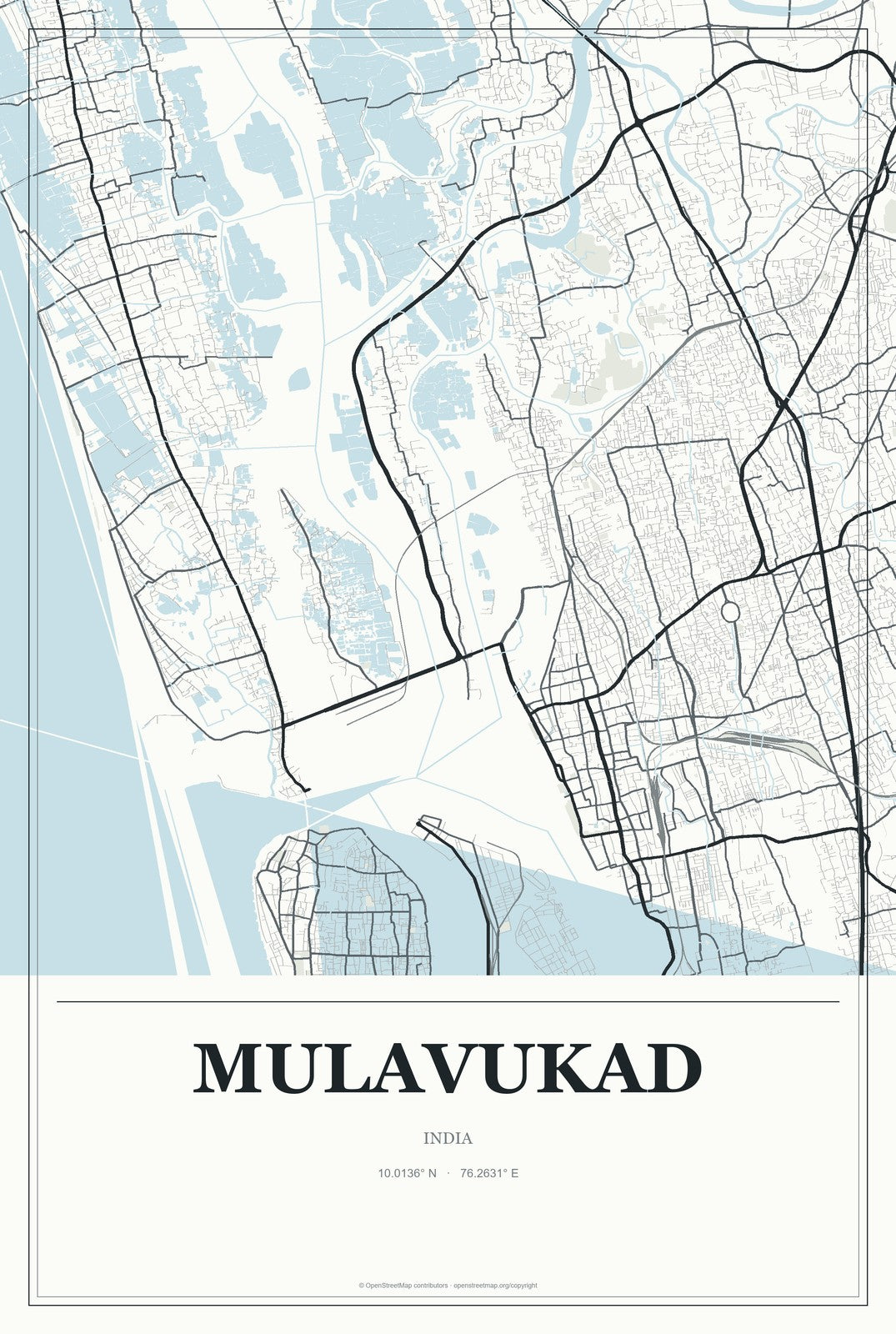 Mulavukad, India City Map Aluminum Sign in Gallery Air style